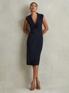 Reiss Navy Elle Knitted Wrap-Front Midi Dress