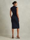 Reiss Navy Elle Knitted Wrap-Front Midi Dress