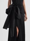 Reiss Black Luna Satin Bow Halterneck Maxi Dress