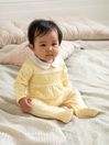 JoJo Maman Bébé Yellow Floral Smocked Cotton Baby Sleepsuit