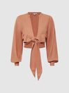 Reiss Rust Axelle Tie Front Cropped Blouse