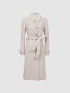 Reiss Neutral Tor Relaxed Wool Blend Belted Coat