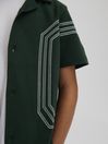 Reiss Green Arlington Teen Cotton Embroidered Cuban Collar Shirt