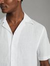 Reiss White Beldi Relaxed Linen Cuban Collar Shirt