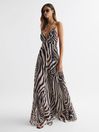 Reiss Black/White Vida Zebra Print Maxi Dress