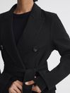 Reiss Black Arla Relaxed Wool Blend Blindseam Belted Coat