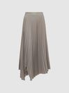 Reiss Champagne Jodie Pleated Asymmetric Midi Skirt
