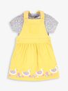 JoJo Maman Bébé Yellow 2-Piece Duck Appliqué Dungaree Dress & Top Set
