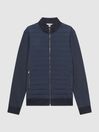 Reiss Airforce Blue Flintoff Hybrid Quilt and Knit Zip-Through Jacket