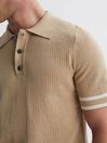 Reiss Mink/Tobacco Quinn Reiss | Ché Knitted Half-Button Polo Shirt