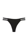 Victoria's Secret PINK Pure Black Lace Trim Rib Strappy Thong Knickers