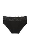 Victoria's Secret PINK Pure Black Lace Trim  Rib Hipster Knickers