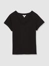 Reiss Black Luana Cotton Jersey V-Neck T-Shirt