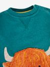 JoJo Maman Bébé Green Highland Cow Boys' Appliqué Sweatshirt