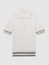 Reiss White/Sage Quinn Reiss | Ché Knitted Half-Button Polo Shirt