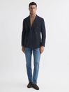 Reiss Navy Patch Slim Fit Wool Double Breasted Pinstripe Blazer