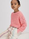 Reiss Pink Isobel Teen Crochet Crew Neck Jumper