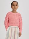 Reiss Pink Isobel Junior Crochet Crew Neck Jumper