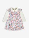 JoJo Maman Bébé Pink Bunny Floral Girls' 2-Piece Cord Baby Dress & Body Set