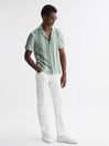 Reiss Sage/White Castle Ribbed Striped Cuban Collar Shirt