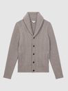 Reiss Mink Melange Ashbury Cable Knitted Cardigan