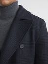 Reiss Navy Attention Wool Check Double Breasted Coat