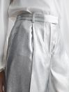 Reiss Silver Sierra Tapered Metallic Trousers with Turn-Ups