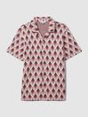 Reiss Pink Multi Beech Cotton Blend Jacquard Cuban Collar Shirt
