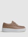 Reiss Taupe Avery Leather Moccasin Trainers