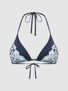 Reiss Navy Tina Floral Print Triangle Bikini Top
