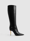 Reiss Black Naomi Atelier Italian Leather Heeled Knee-High Boots