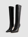 Reiss Black Naomi Atelier Italian Leather Heeled Knee-High Boots
