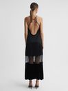 Reiss Black Janelle Fitted Satin-Velvet Midi Dress