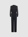 Reiss Black Magda Sheer Fitted Jumpsuit