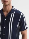 Reiss Navy/White Castle Slim Fit Ribbed Cuban Collar Shirt