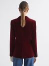 Reiss Red Opal Fitted Velvet Single Breasted Suit Blazer