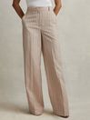 Reiss Neutral Odette Wool Blend Striped Wide Leg Trousers