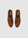 Reiss Tan Bray Suede Slip On Loafers