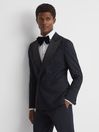 Reiss Navy Deal Modern Fit Satin Lapel Double Breasted Jacquard Blazer