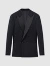 Reiss Navy Deal Modern Fit Satin Lapel Double Breasted Jacquard Blazer