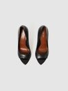 Reiss Black Isla Leather Peep Toe Court Shoes