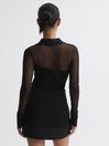 Reiss Black Nelly Sheer Knitted Button-Through Top
