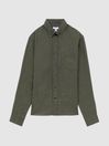 Reiss Olive Quick Slim Fit Full Sleeve Linen Button-Down Shirt