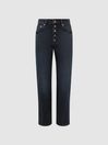 Reiss Black Maisie Cropped Mid Rise Straight Leg Jeans