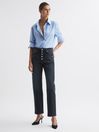 Reiss Black Maisie Cropped Mid Rise Straight Leg Jeans