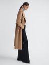 Reiss Camel Lucia Long Wool Blend Blindseam Coat