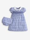 JoJo Maman Bébé Blue Girls' Ditsy Print Smocked Dress