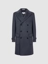 Reiss Airforce Blue Crowd Wool Double Breasted Mid-Length Coat