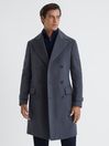 Reiss Airforce Blue Crowd Wool Double Breasted Mid-Length Coat
