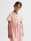 Reiss Pink Wren Junior Collared Belted Short Sleeve Dress